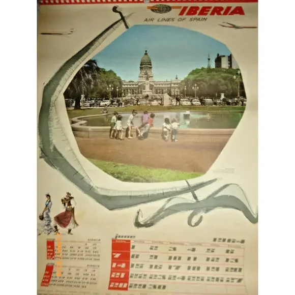 1964 Iberia Airlines Calendar Travel Poster Pages – Lot of 6 Vintage Spain Airli